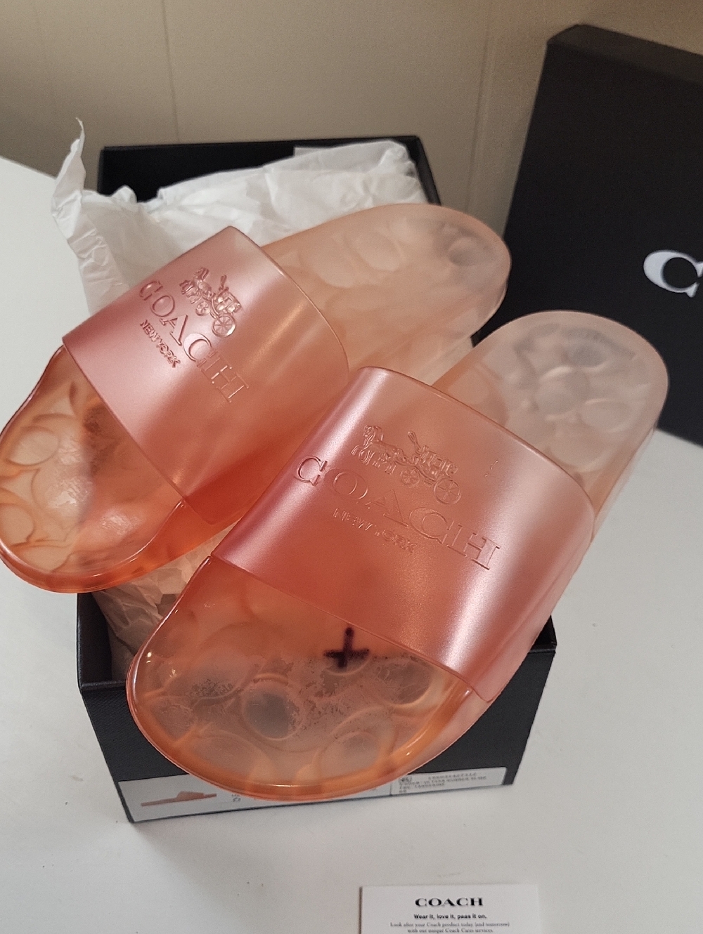 Nwt, COACH Transparent Orange Slide Sandals, Size 6 - Picture 2 of 7